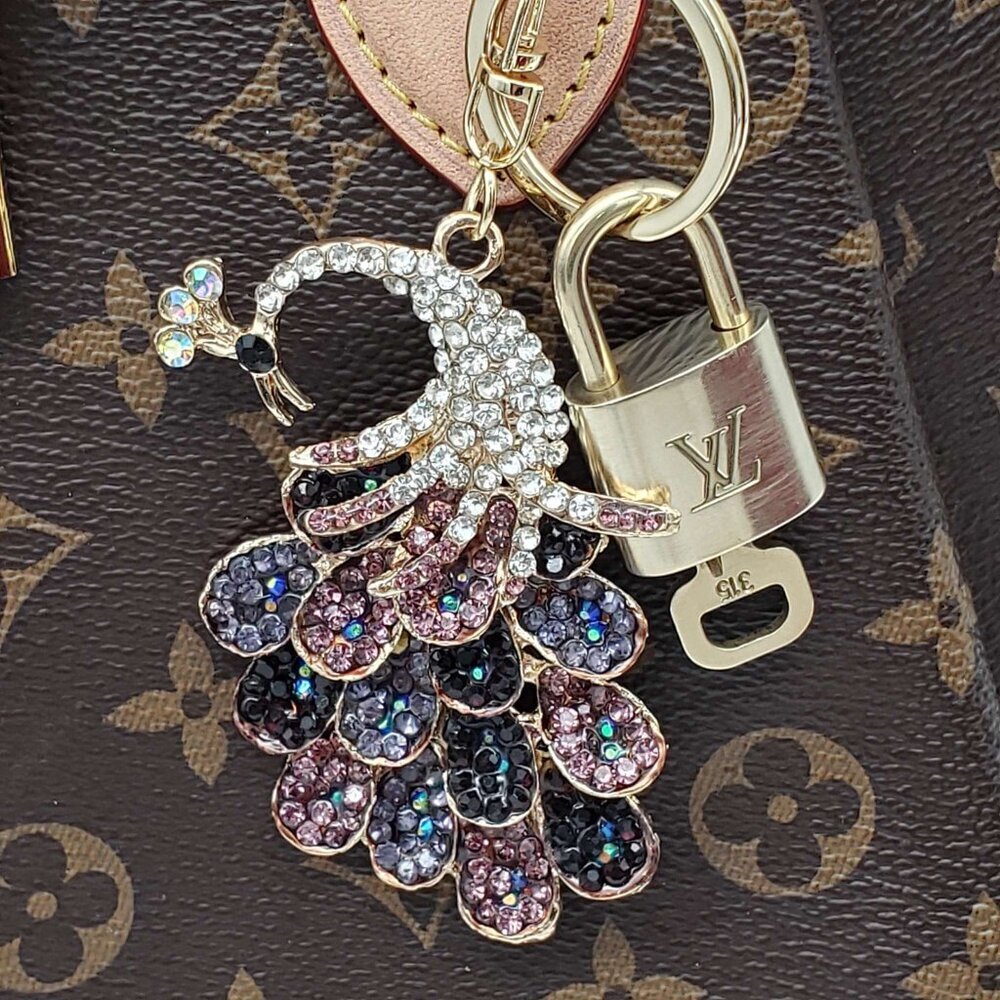 Authentic LV Gold Padlock & Key Set ✨ Luxury Bag Charm w/ Peacock Keychain - Picture 7 of 8